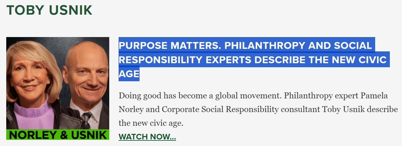 Purpose Matters. Philanthropy and Social Responsibility Experts Describe The New Civic Age